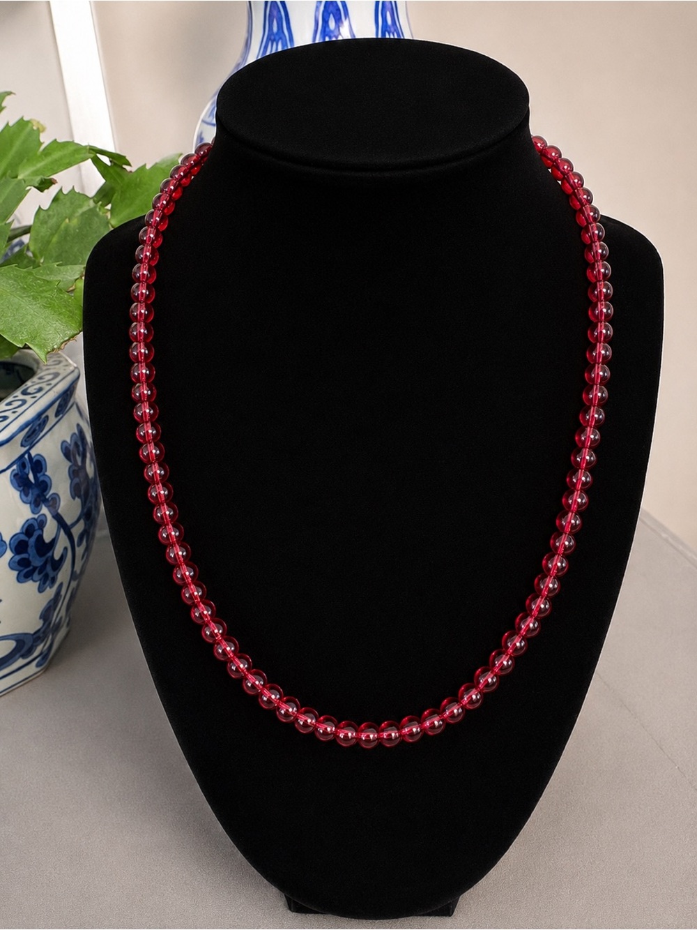 Red Glass Bead Necklace - Women Jewelry